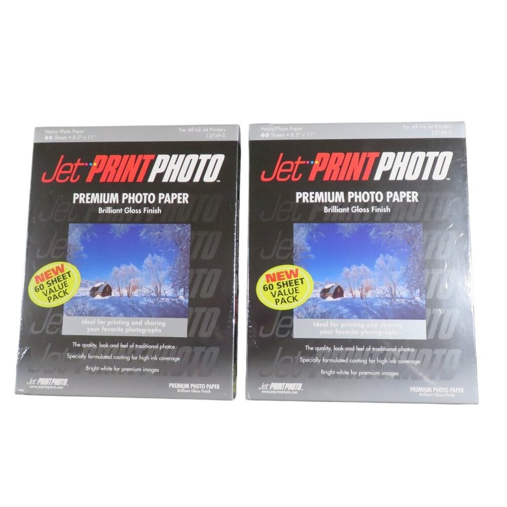 Jet Print Photo Paper Premium Gloss Finish 2-Pack for Inkjet Printer 12749-0 New